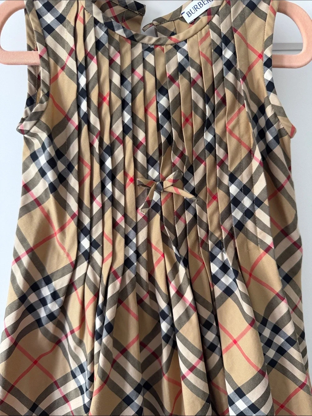 Burberry Girls Tan Check Pleated Sleeveless Dress Size 2Y